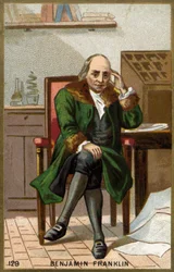 Portrét Benjamina Franklina (1706 - 1790), amerického politika, památníka, pamfletáře a fyzika.