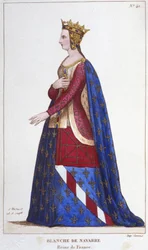 Portrét Blanche Navarrské (1224 -1283) královny Francie Nevěsta Jana I. Rouxe v roce 1236. Rytina z roku 1830