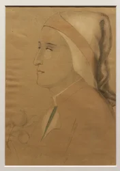 Portrét Danteho podle fresky v kapli Bargello, po roce 1840 (tužka, akvarel a bílá křída na papíře)