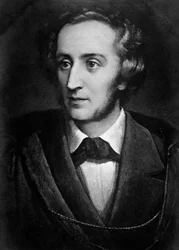 Portrét Felixe Mendelssohna Bartholdyho (1809-1847), německého skladatele a režiséra litografie. 19. století. Milán, biblioteca del conservatorio