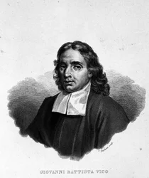 Portrét Giambattisty Vico (1668-1744), historika, právníka a filozofa Itálie. Také nazývaný Giovanni, Gian Battista, Jean Baptiste nebo Jean-Baptiste. Rytina 19. století