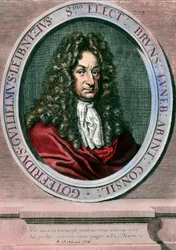 Portrét Gottfrieda Wilhelma Leibnize (1646-1716) německého filozofa a matematika. Rytina 18. století. Soukromá sbírka