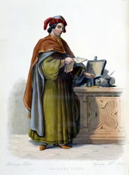 Portrét Jacquese Coeura, francouzského obchodníka (1395 - 1456) - v „“Le Plutarque Français““, ed. Mennechet