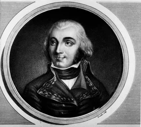 Portrét Jean Baptiste, hrabě Jourdan, marechal z Francie (1762-1833). Rytina v „“ Kompletní sbírka historických obrazů francouzské revoluce, ve třech svazcích.“““ 1804.