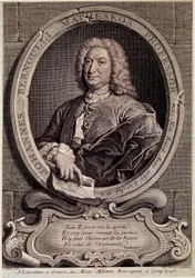 Portrét Jeana Bernoulliho (Johann Bernouilli) (1667-1748) švýcarský matematik a fyzik Rytina 18. století - Portrét Johanna (Jeana nebo Jana) Bernouilliho, švýcarského matematika a fyzika. Rytina
