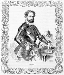 Portrét Luise de Camoens v brnění - rytina
