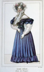Portrét Marie Amélie de Bourbon (1782 - 1866), francouzské královny, manželky Ludvíka Filipa I. Rytina 19. stol.