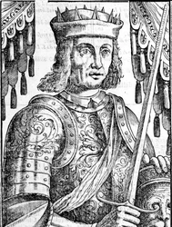 Portrét Rogera II z Hauteville (Ruggero Altavilla) (1097-1154), zakladatele monarchie na Sicílii. Xilografie 16. století.
