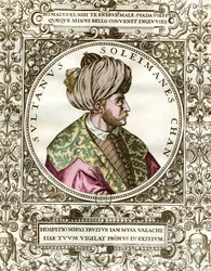 Portrét Solimana Nádherného (1494 - 1566) Sultan Osman. Rytina 16. století. Soukromá sbírka.