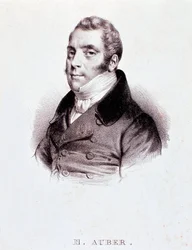 Portrét anglického skladatele Daniela Francoise Esprita Aubera (1782-1871) Rytina. 19. století. Milán, biblioteca del conservatorio