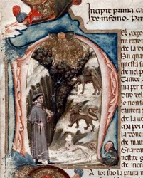 Portrét italského básníka Dante Alighieriho se zvířaty - miniatura