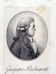 Portrét italského kastráta Gasparo Pacchierotti (Pacchiarotti) (1740 - 1821). Rytina 19. století.
