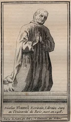 Portrét francouzského alchymisty Nicolase Flamela (1330-1418) - Rytina - Portrét anglického alchymisty Nicolase Flamela - Rytina Soukromá sbírka