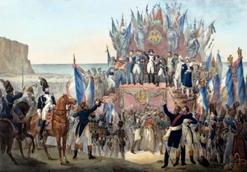 Předání Řádu čestné legie Napoleonem Bonapartem v údolí Terlincthum v Boulogne (16. srpna 1804) Rytina - Paříž, musee de l
