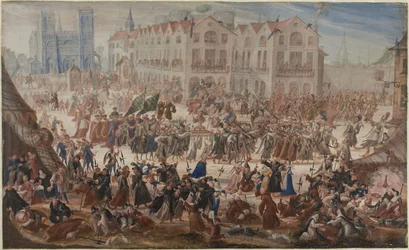 Procesí za Jacquese Clémenta před Notre-Dame