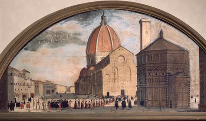 Procesí na náměstí katedrály Santa Maria del Fiore, Florencie (malba, kolem roku 1650)