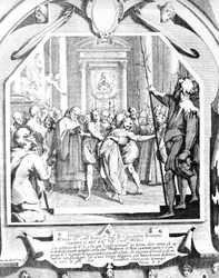 Scéna exorcismu ženy posedlé pomocí Madony z Monsummana v roce 1630.