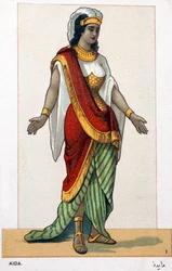 Cyklus chromolitografií operních kostýmů u příležitosti prvního ztvárnění Aidy od Giuseppe Verdiho: Aida. 1872
