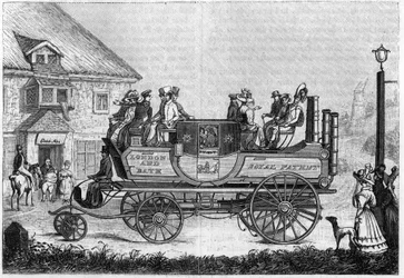 Parní vůz od Gurney (Gurney Goldsworthy) experimentoval v Londýně v roce 1827.
