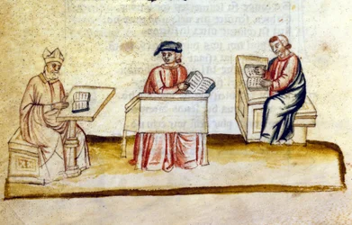 Studovna v klášteře. 14. století. Biblioteca Nazionale Marciana, Benátky.