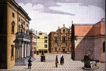 Teatro La Fenice (Fénix) (kolorovaná rytina)