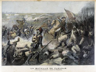 Bitva u Fleurus (Belgie 1794) podle obrazu Mauzaisse (Musee de Versailles). Ilustrace „Malý žurnál“ z roku 1892.