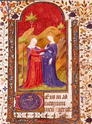 Miniaturní návštěva z Knihy hodin Isabely Kastilské známé jako Katolička Isabella Iere (1451-1504) 15. století Sevilla, Biblioteca Colombina