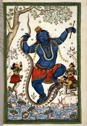 Božstvo bráhmanské triády Višnu Page z rukopisu (ms. 8300) „Historie Mogolu““ (Moghul nebo Moghol) od Stefana Nivibuse Cardeiry. 18. století. Bibloteca marciana, Benátky