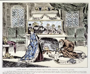 Budoucnost ukázaná Catherine de Medici (Caterina de Medici) v začarovaném zrcadle - Populární obrázek 18. století