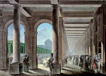 Galerie a zahrady Palais Royal. Litografie 18. století. Paříž, B.N.