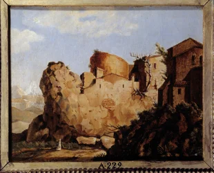 Domov Napoleona Bonaparta (1769-1821) a citadela na Korsice, náladová kompozice Krajina reprodukuje Napoleonův profil optickým klamem. Anonymní obraz 1822 Ostrov Aix, Napoleonské muzeum