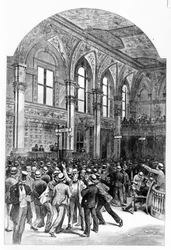 Interiér newyorské burzy v roce 1881.