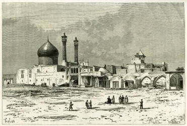 Hrob Fatmy v Koumu, vyleptaný Taylorem po fotografii, pro ilustraci příběhu „Persie, Chaldee a Susiane““ v letech 1881-82 od Jane Dieulafoy (rozené Magre