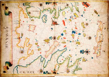Tento typ rané pergamenové námořní mapy vznikl ve Středomoří ve 13. století, cca 1610 (rukopis).