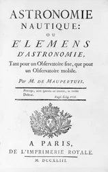 Titulní strana Nautical Astronomy: or Elemens (Elements) of Astronomy od M. de Maupertuise (Pierre-Louis Moreau de) (1698 - 1759). 1743.