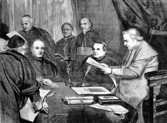 vatikánský koncil I. Papež Pius IX. obklopený členy správní rady koncilu. 1869