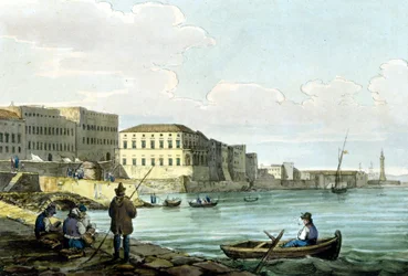 Pohled na Santa Lucia, Neapol. Akvarel kolem roku 1850.