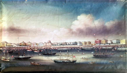 Pohled na přístav v Šanghaji, cca 1850.