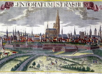 Pohled na Štrasburk kolem roku 1770 s katedrálou