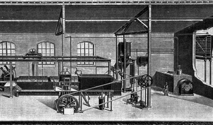 Pohled na továrnu na výrobu ledu v roce 1860. (Celní instalace)