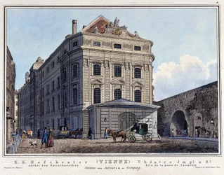 Pohled na Národní dvorní divadlo ve Vídni v 19. století.