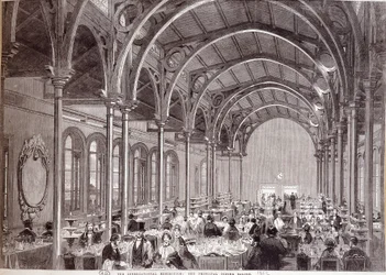 Pohled na hlavní restauraci na Mezinárodní výstavě roku 1862 v Londýně.