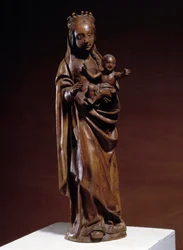 Panna a dítě Dřevěná plastika ze 14. století. Vyrobeno na severu Francie. Musee Vivenel, Compiegne