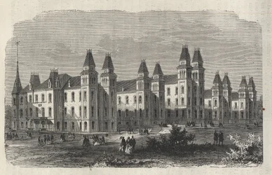 Ward Island Immigrant Hospital - New York State - Emigrační komise Establishment - Rytina v „The Illustrious Universe“ z roku 1869
