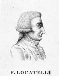 portrét Pietra Antonia Locatelliho. Italský houslista a skladatel (Bergamo