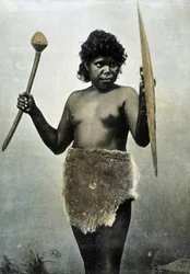 Australská domorodá manželka na starosti manželovy paže - autochrom