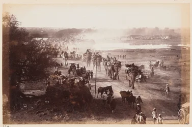 Kolona zavazadel během cvičení v Dillí, kolem roku 1885