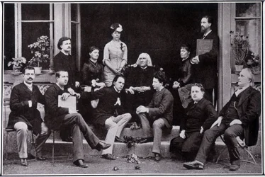 Franz Liszt (1811-1886), ve Výmaru, v kruhu svých oblíbených žáků.