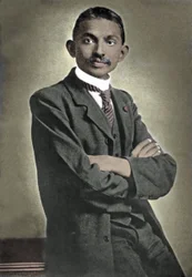 Portrét politického vůdce Móhandáse Karamčanda Gándhího (1869-1948), známého jako Mahátma, indického politického a duchovního vůdce