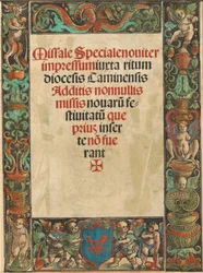 Titulní strana pro misál, s okrajem Satyr a Putti [verso], c. 1511.